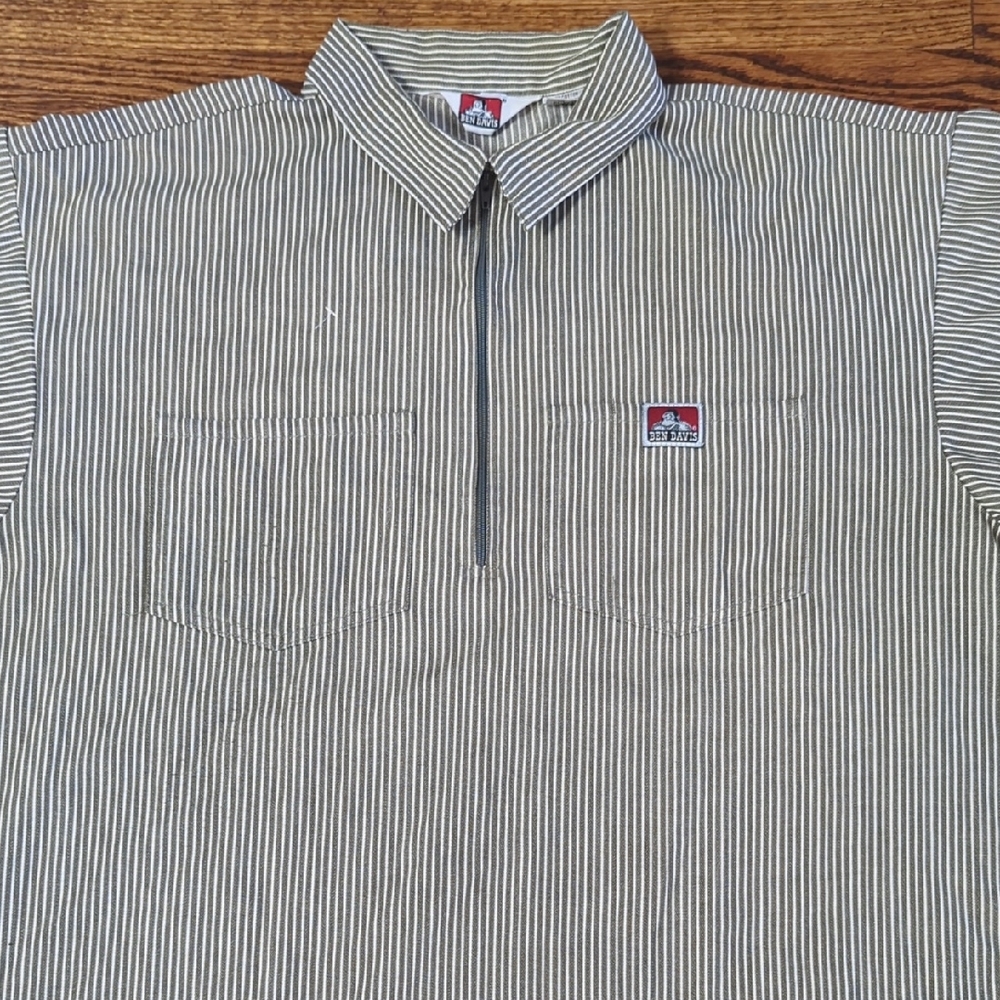 Ben Davis Brown/Olive and White Striped Half Zip Shirt
